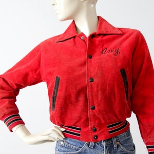 1980s soccer jacket, vintage red corduroy coat, school sport jacket image 3