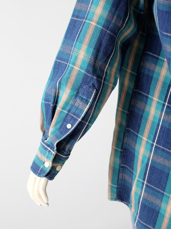 vintage plaid shirt, blue cotton button up - image 8