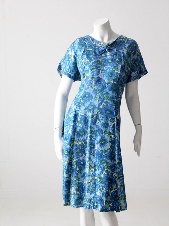 vintage 50s blue floral dress - image 7