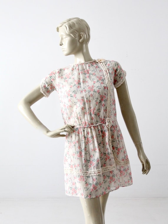 antique floral dress, 1920s sheer cotton mini dres