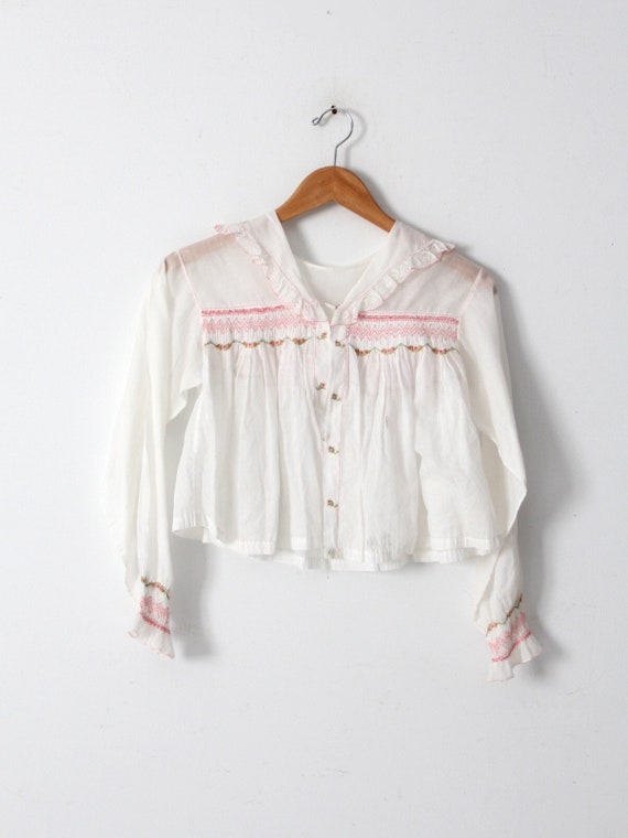 antique embroidered smocked blouse