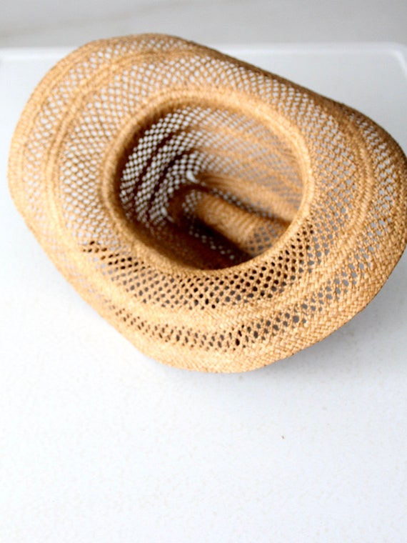 vintage open weave straw cowboy hat - image 9