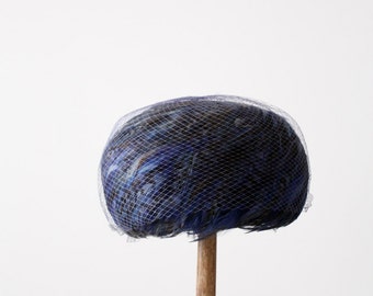 1960s Feathered Pillbox Hat With Blue Veil - Etsy display picture 1