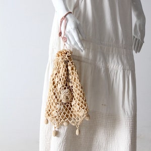 bolso retículo de crotchet eduardiano antiguo