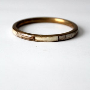 vintage brass and bone inlay bangle bracelet