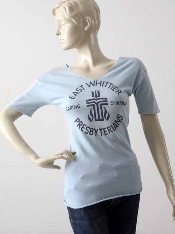 vintage graphic tee, East Whittier fitted v-neck t