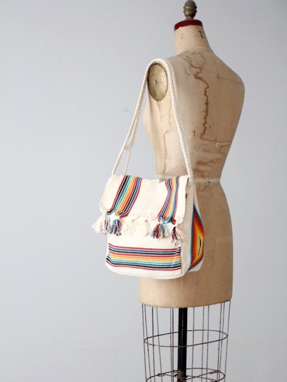 1980s striped woven cotton shoulder bag, vintage … - image 2