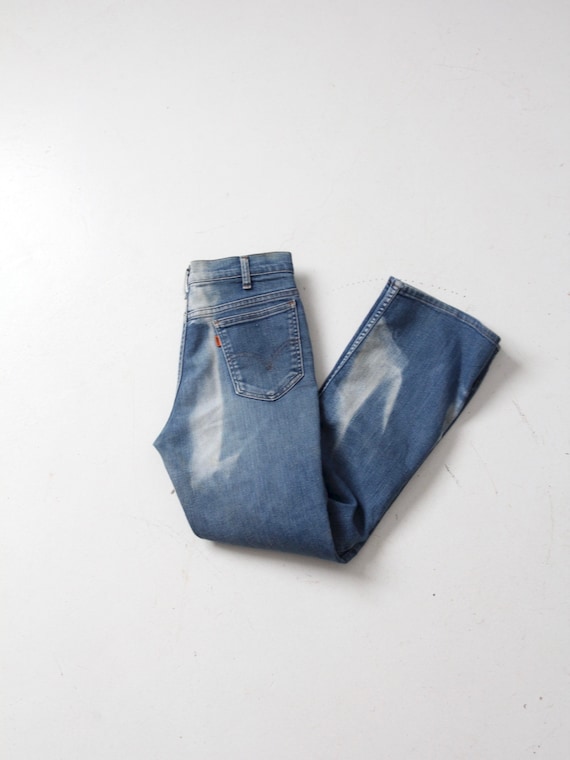 vintage 70s Levis 517 jeans, bleached boot cut de… - image 2