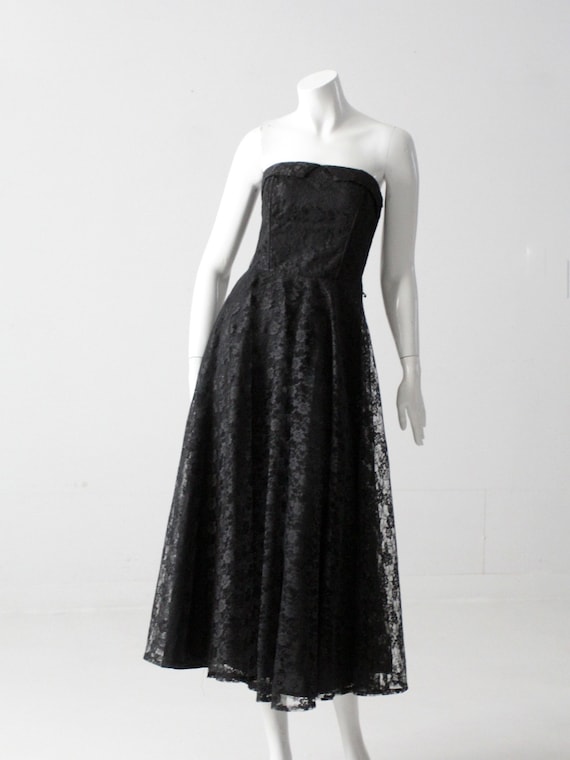 vintage 90s black lace strapless dress - image 2