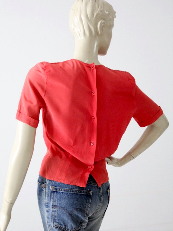 Vintage blue green print button blouse ^^^ m/L main image 0