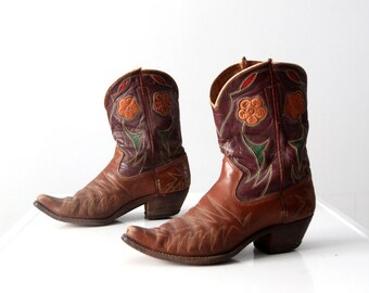 vintage 1950s Acme floral inlay cowboy boots, size 10 D