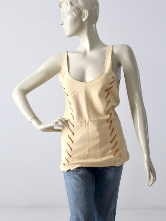 vintage suede tank top, boho hippie tank