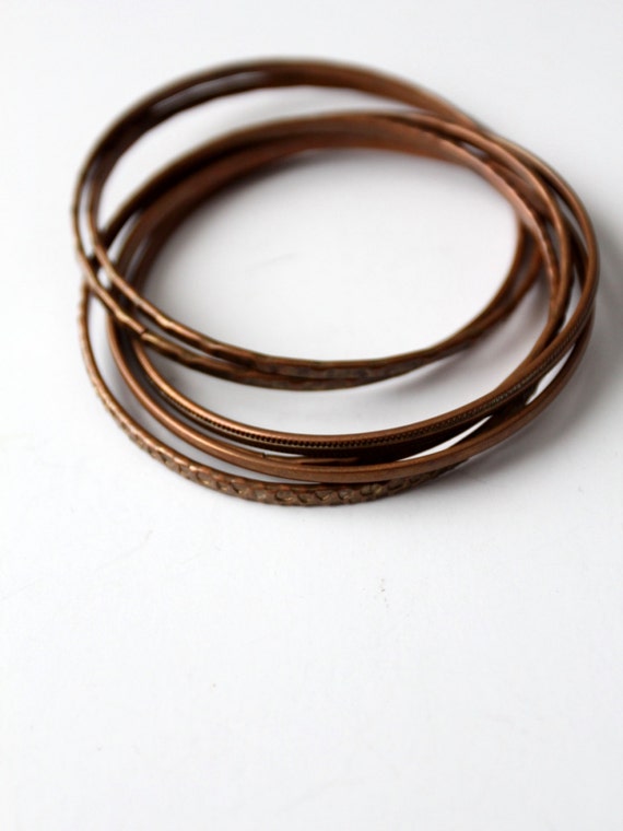 vintage copper bangles set, linked stacking brace… - image 5