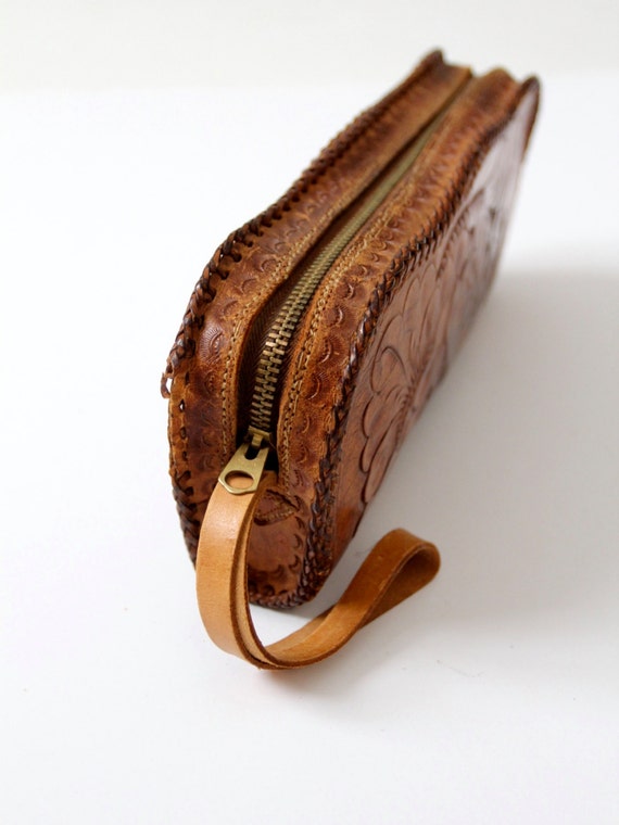 tooled leather wristlet, vintage 60s hand-tooled … - image 4