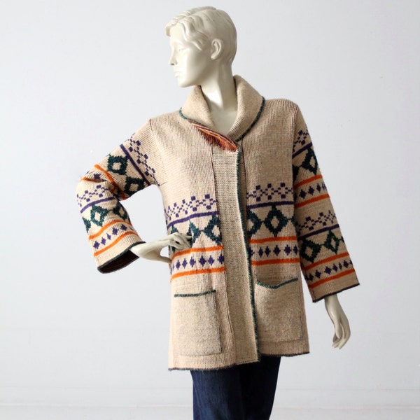 vintage hippie sweater, 1970s boho cardigan