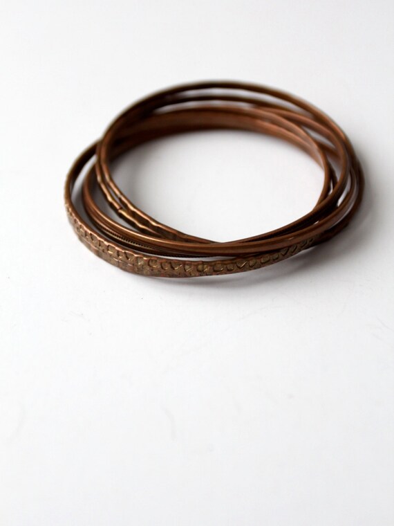 vintage copper bangles set, linked stacking brace… - image 3