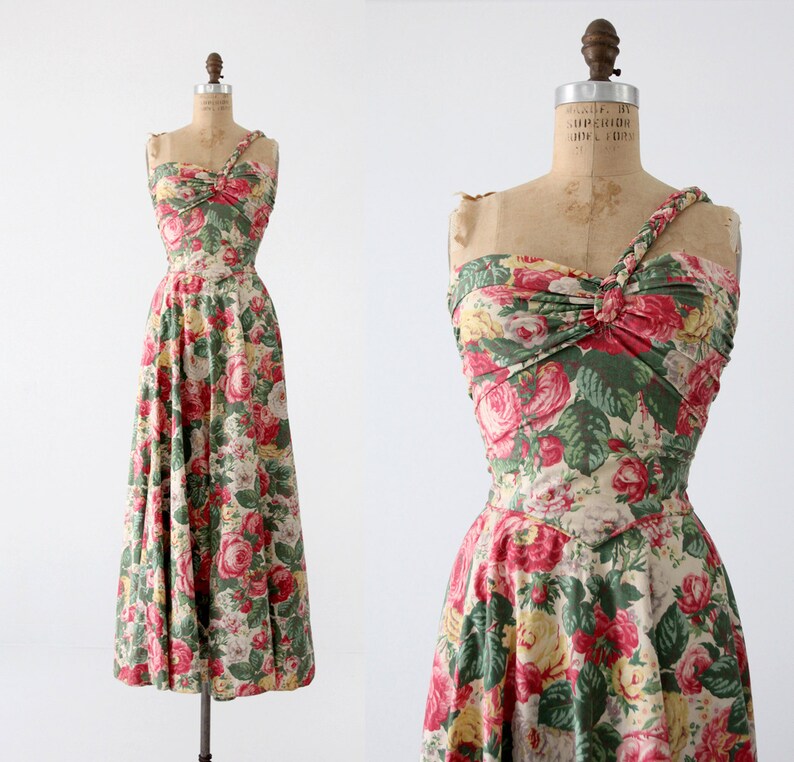 1940s floral maxi dress vintage long sundress | Etsy