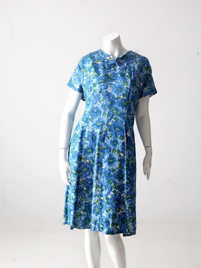 vintage 50s blue floral dress image 1