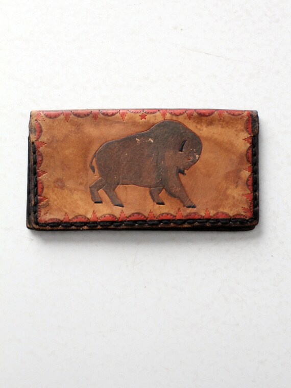 vintage 70s bison tooled leather wallet - image 3