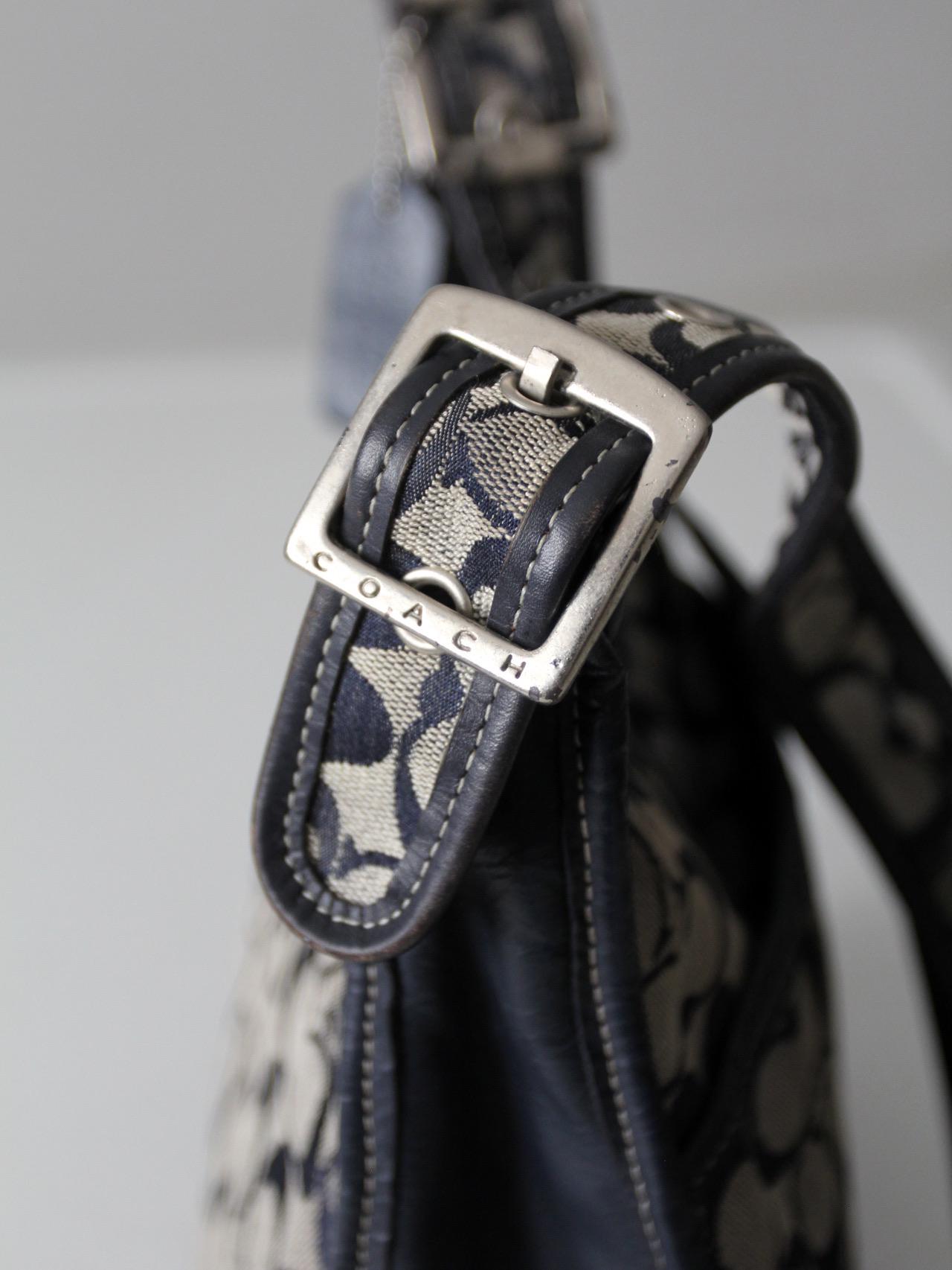 Vintage Coach Signature C Monogram Navy Blue Leather Trim