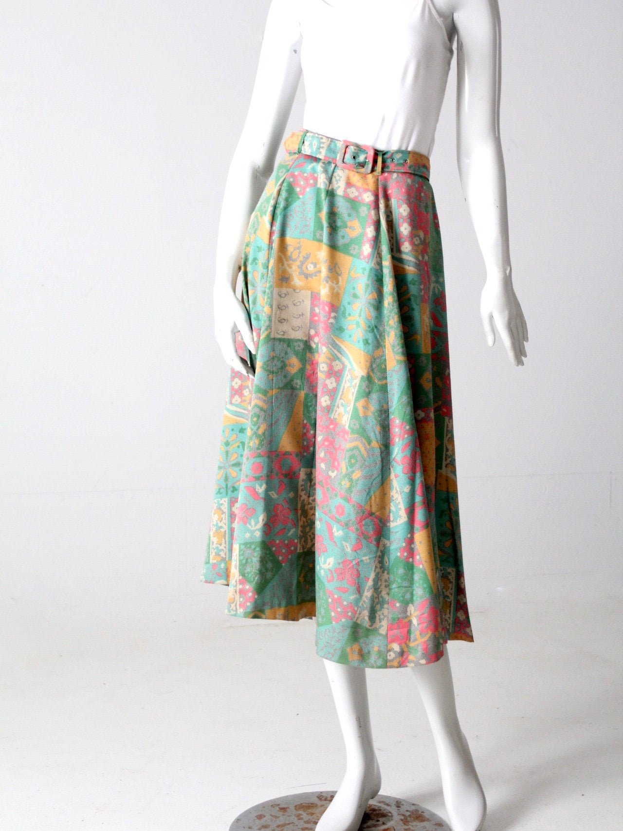 Vintage 70s Floral Midi Skirt Etsy Israel