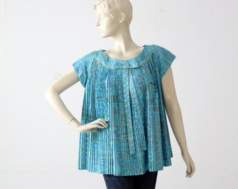 1960s Mod Trapez-Bluse, Vintage Segeltuchfalten-Zelttop