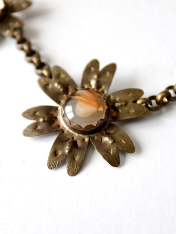 vintage brutalist brass floral necklace - image 5