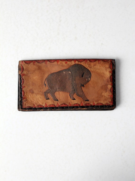 vintage 70s bison tooled leather wallet - image 2