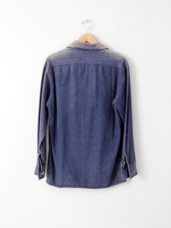 70s vintage シャツ Vintage 70s Embroidered Denim Shirt - Etsy