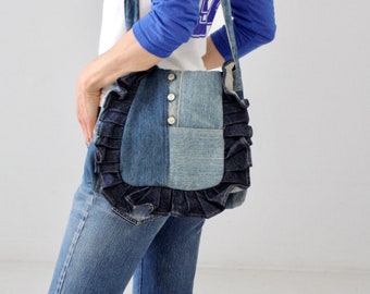 1970er Jahre Patchwork Denim Hippie Geldbörse, Wrangler Tasche