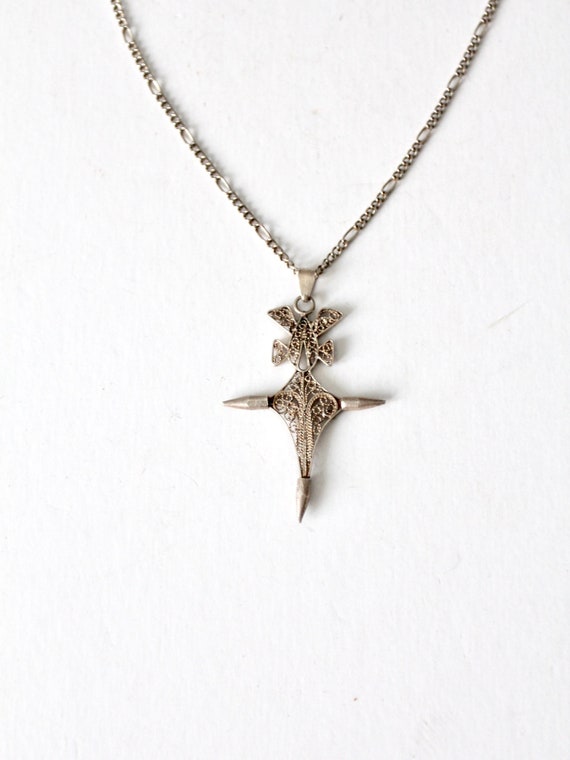 vintage filigree cross pendant necklace - image 3