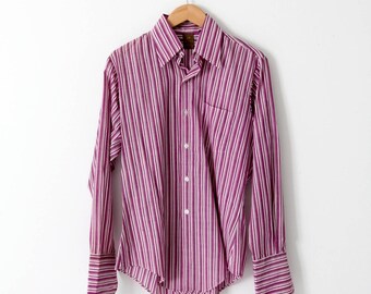 late 1960s men's striped button down, Jandy Place Barton Inc shirt with french cuffs