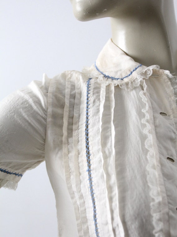 1920s silk blouse, cream pin tuck lace button up … - image 3