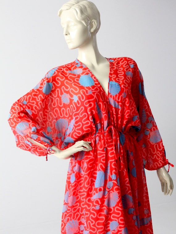 1970s Zandra Rhodes dress, boho print red maxi dr… - image 2