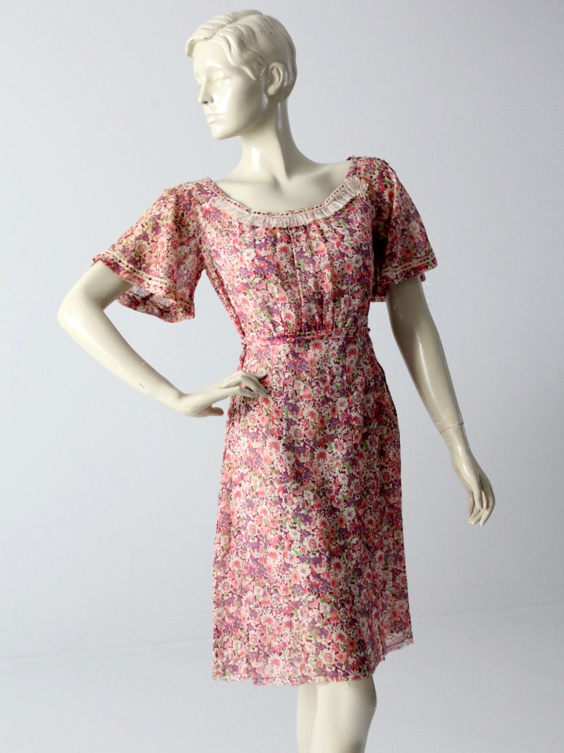 1930s Cotton Dress, Vintage Floral Day Dress - Etsy