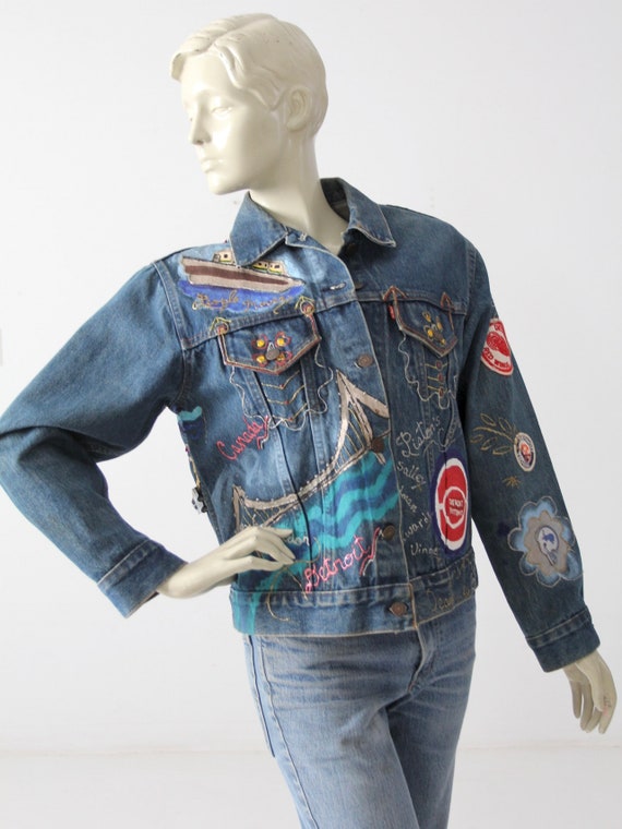 vintage puff paint Levis denim jacket, Detroit cu… - image 7