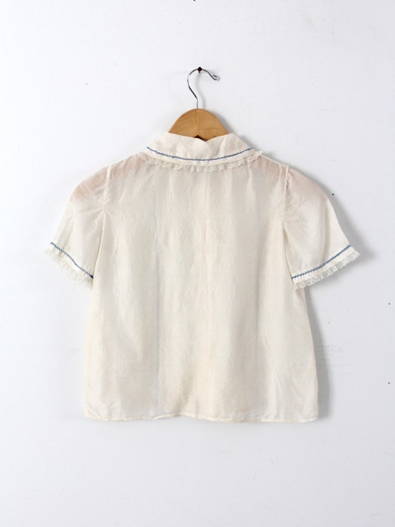 1920s silk blouse, cream pin tuck lace button up … - image 2