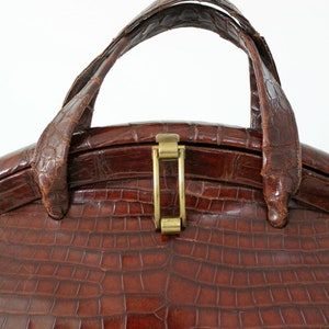 vintage 50s reptile leather bag, frame top handle purse image 2