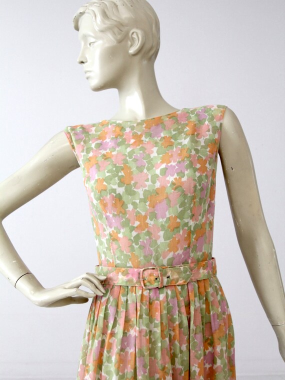 1960s floral dress with belt, watercolor garden p… - image 3