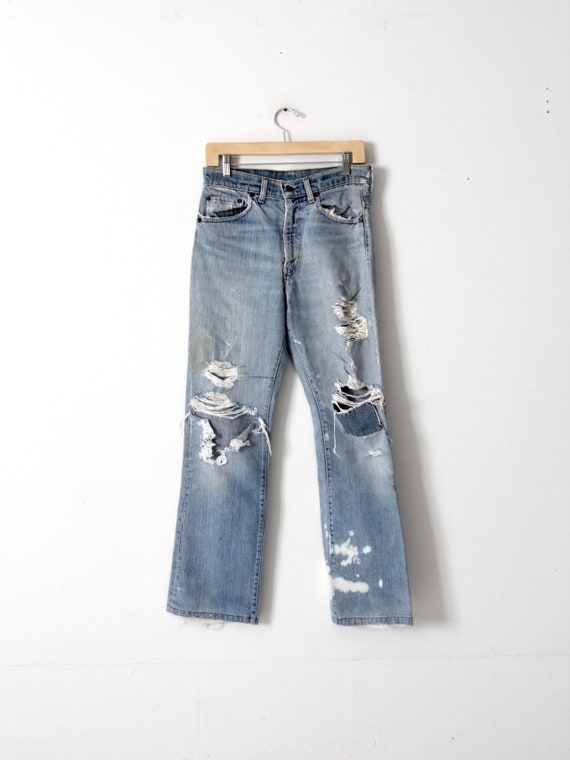 vintage Levis 517 jeans, distressed boot cut deni… - image 1