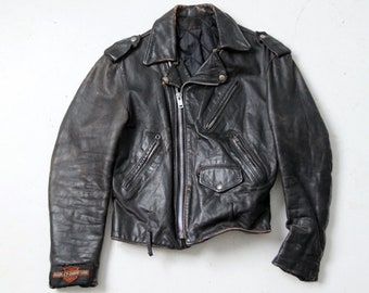 vintage leather motorcycle jacket with Harley Davidson patches