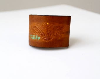 vintage tooled leather cuff, Eagle cuff belted bracelet