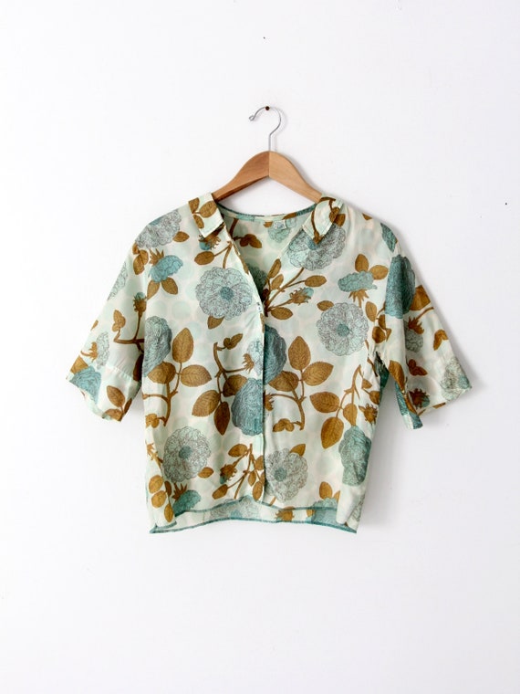 1950s Silk Blouse, Vintage Floral Button up Shirt - Etsy
