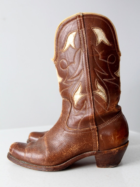 vintage Pee Wee cowboy boots, brown leather inlay… - image 9