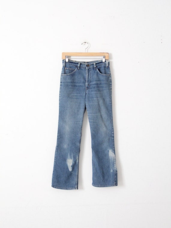 vintage 70s Levis 517 jeans, bleached boot cut de… - image 5