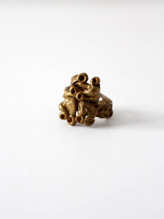 vintage brutalist bronze ring, 1970s jewelry