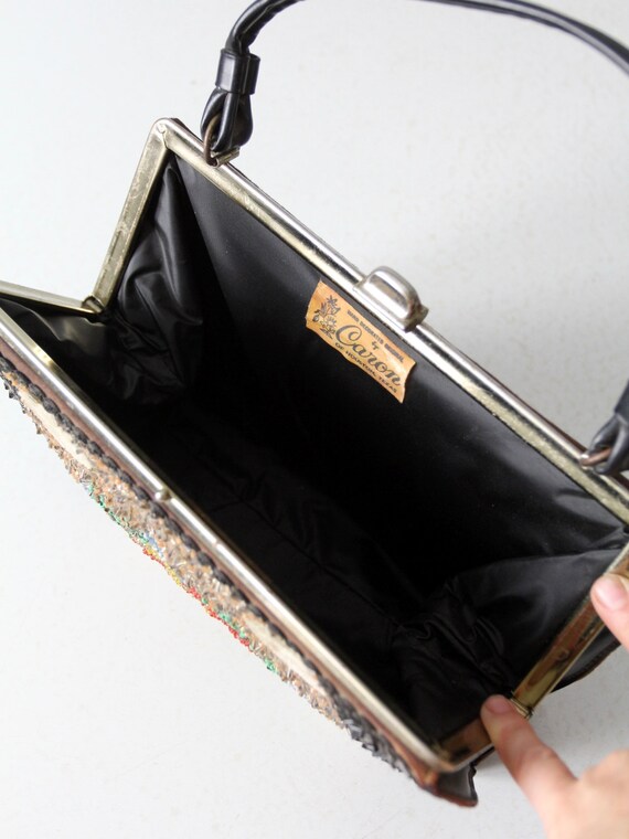 Caron of Houston handbag - 1960s black satin bead… - image 6