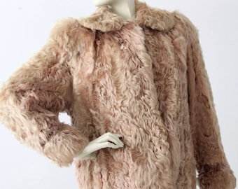vintage 1940s long curly lamb fur coat