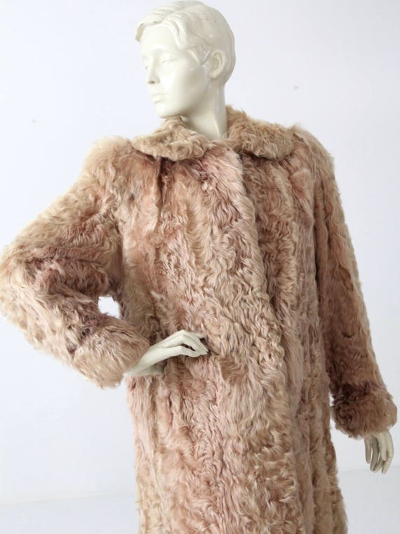 vintage 1940s long curly lamb fur coat