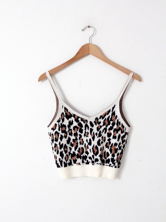 vintage animal print knit crop top tank